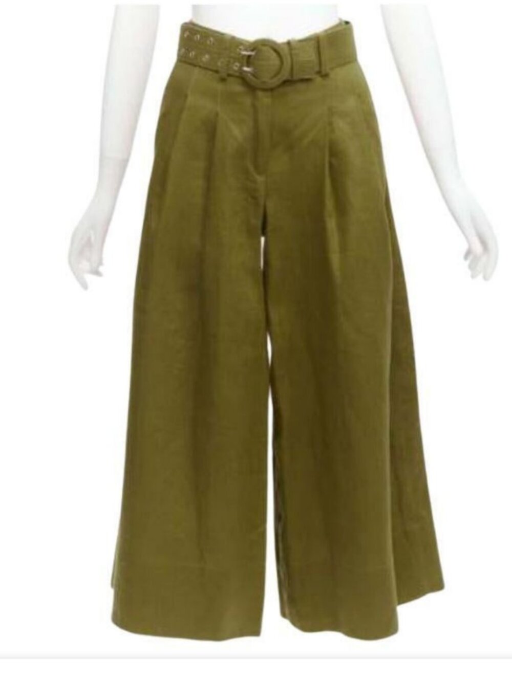 NICHOLAS military green linen high waisted belted wide leg pants US 14 NWOT